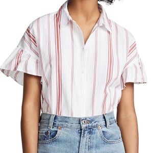 Madewell Central Ruffle Sleeve Cotton Shirt in Carey Stripe Sz M